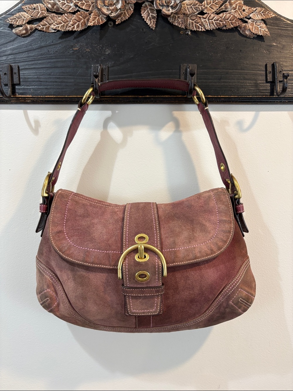 Vintage Y2K Coach F10193 Large SoHo Plum Suede Shoulder Handbag Rare